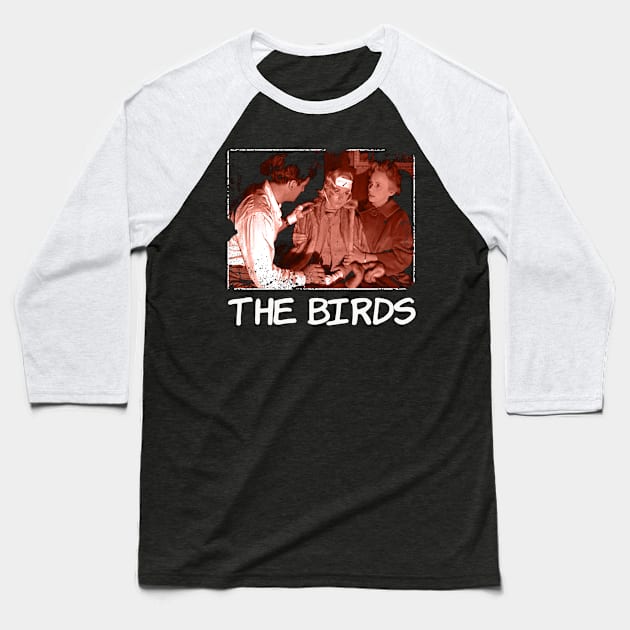 Hitchcock's Feathered Frenzy The Birds Movie Poster Tee Baseball T-Shirt by Camping Addict